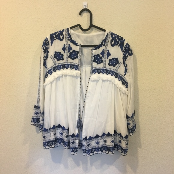 Jackets & Blazers - White and blue pattern jacket Jackets & Blazers - White and blue pattern jacket